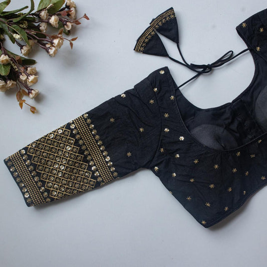 Vichitra SIlk Round Neck Designer Saree Blouse