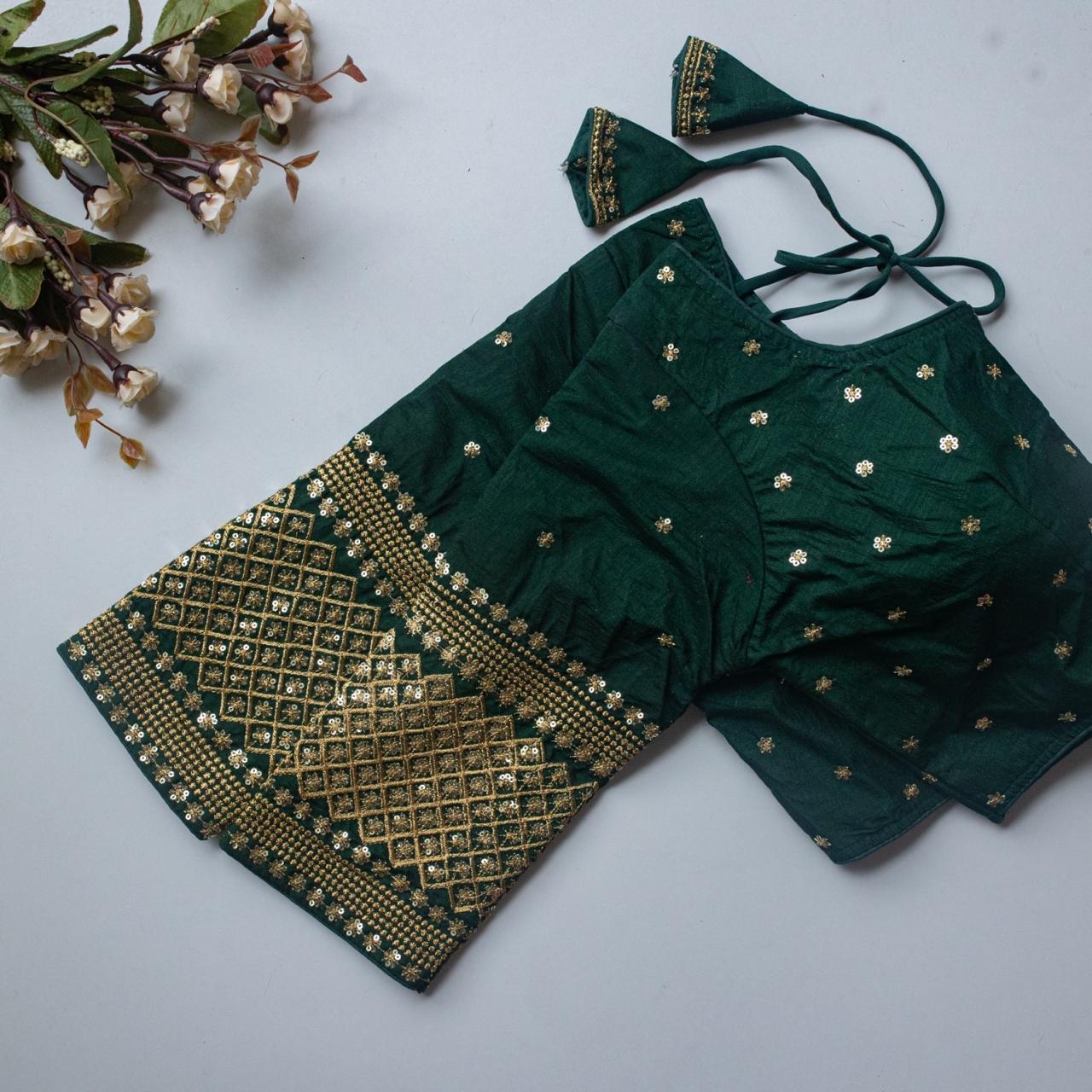 Vichitra SIlk Round Neck Designer Saree Blouse