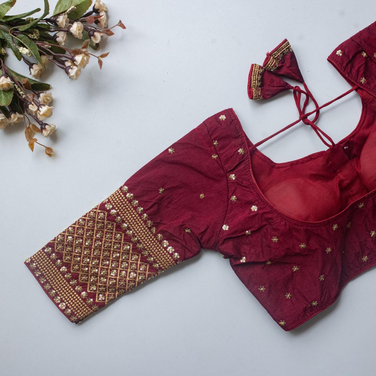 Vichitra SIlk Round Neck Designer Saree Blouse