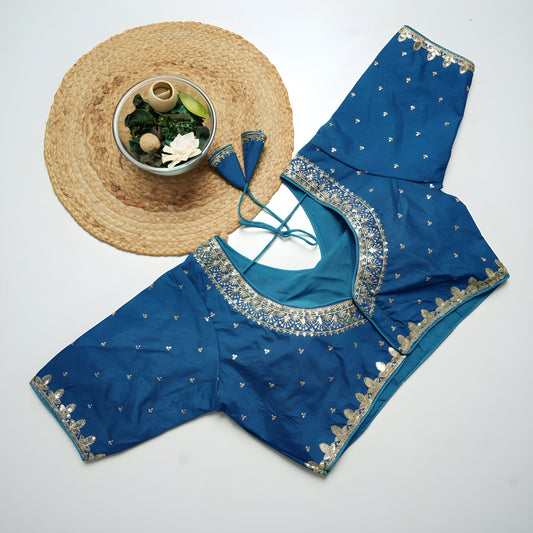 Vichitra Silk V-Neck Designer Saree Blouse