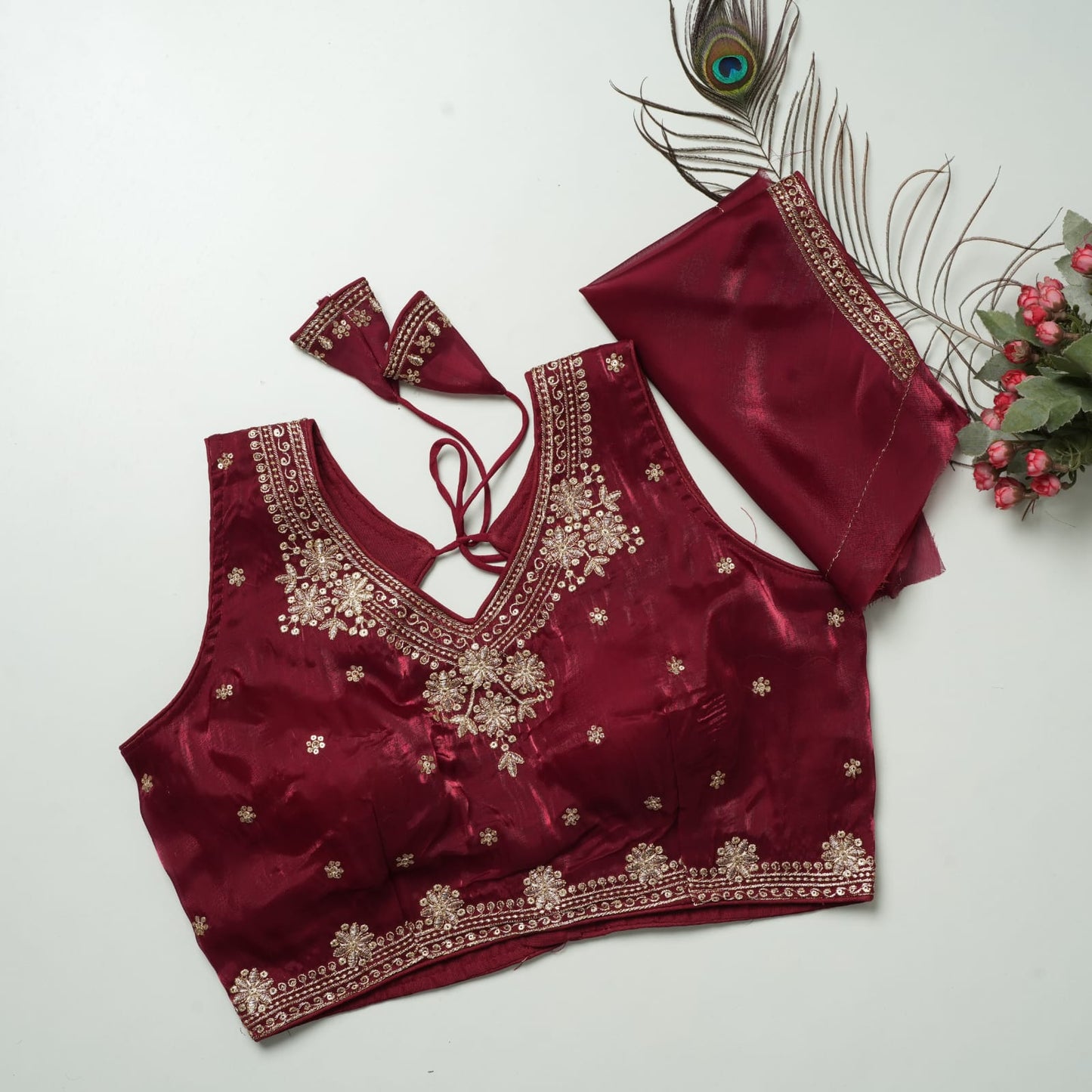 Heavy Zimichoo V-neck Designer Saree Blouse