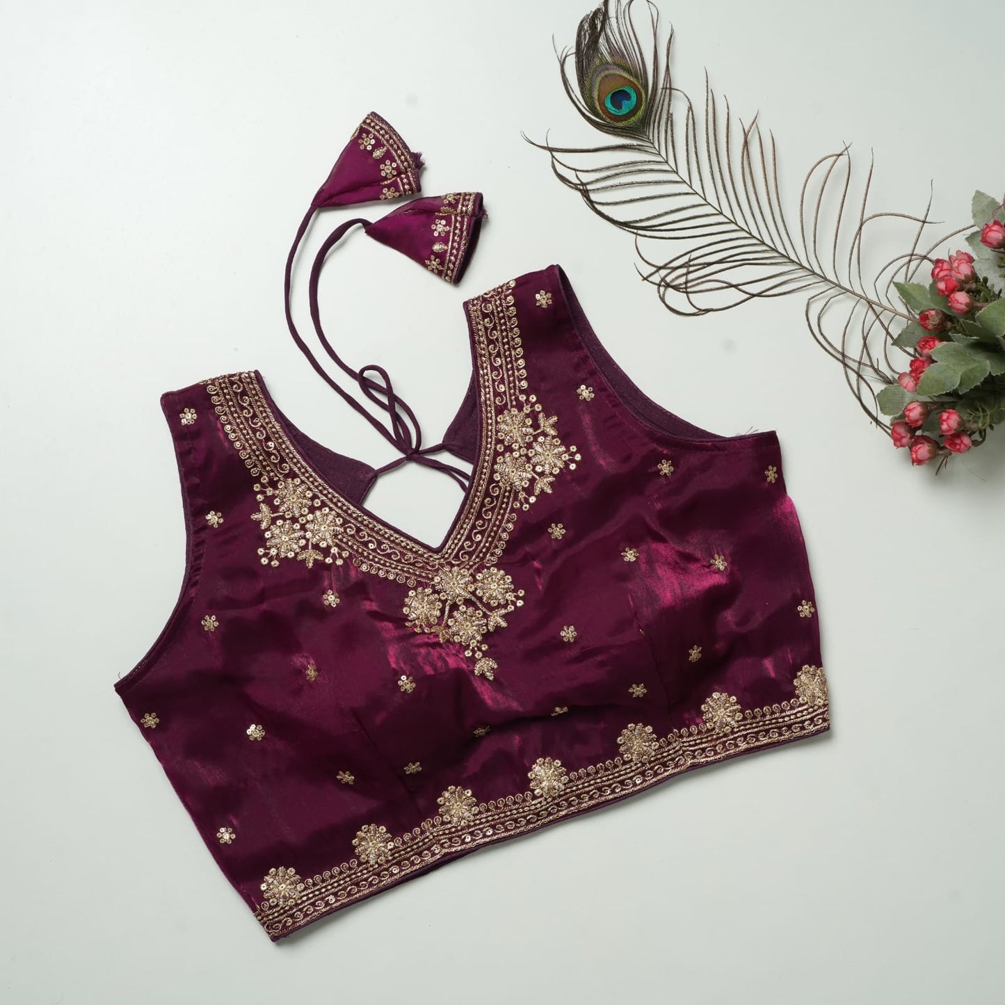 Heavy Zimichoo V-neck Designer Saree Blouse