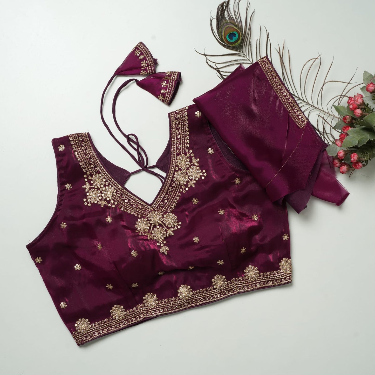 Heavy Zimichoo V-neck Designer Saree Blouse