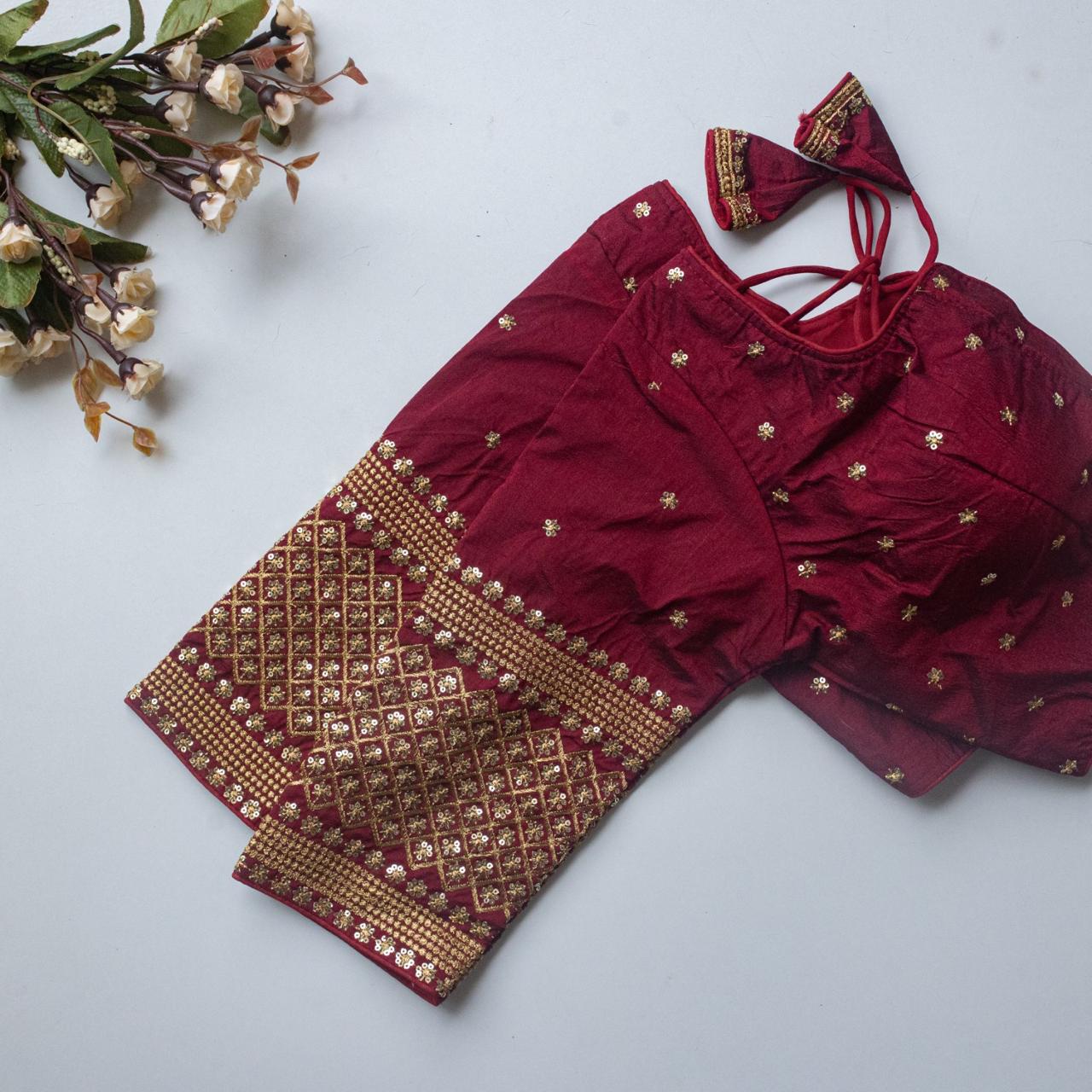 Vichitra SIlk Round Neck Designer Saree Blouse