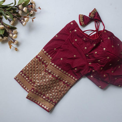 Vichitra SIlk Round Neck Designer Saree Blouse