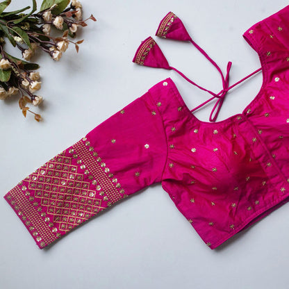 Vichitra SIlk Round Neck Designer Saree Blouse