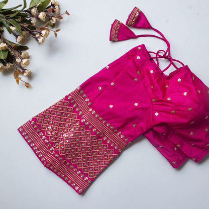 Vichitra SIlk Round Neck Designer Saree Blouse
