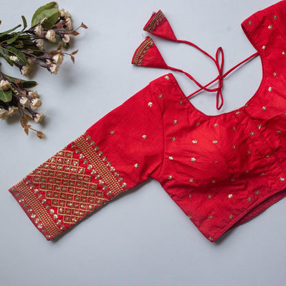Vichitra SIlk Round Neck Designer Saree Blouse
