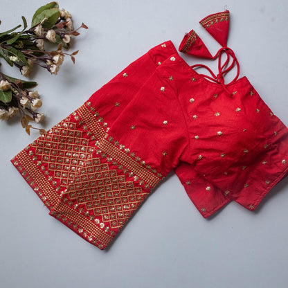 Vichitra SIlk Round Neck Designer Saree Blouse