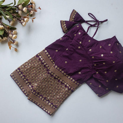 Vichitra SIlk Round Neck Designer Saree Blouse
