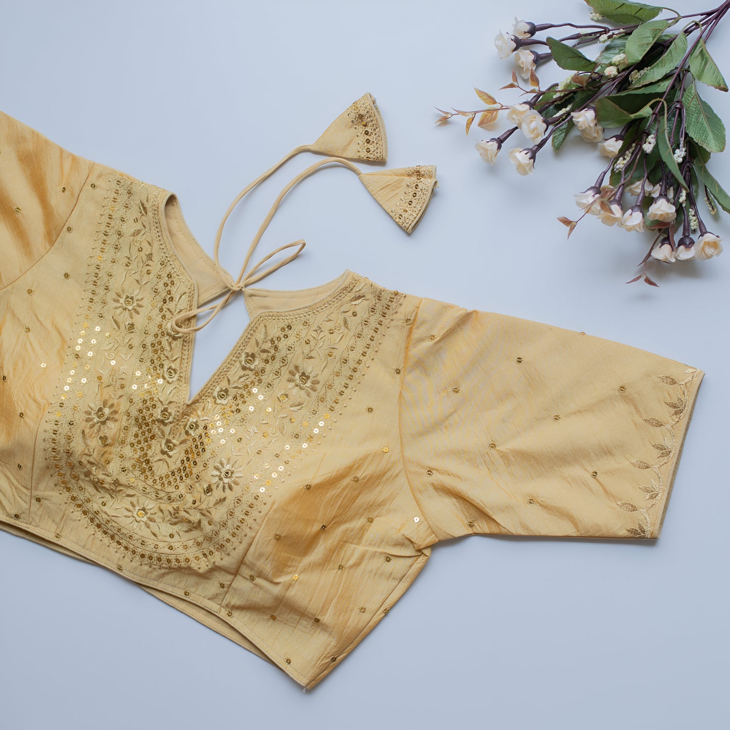 Solid Embroiderd Readymade Fitted V Neck Blouse Piece Vichitra Silk Half Sleeves Saree Blouse For Women